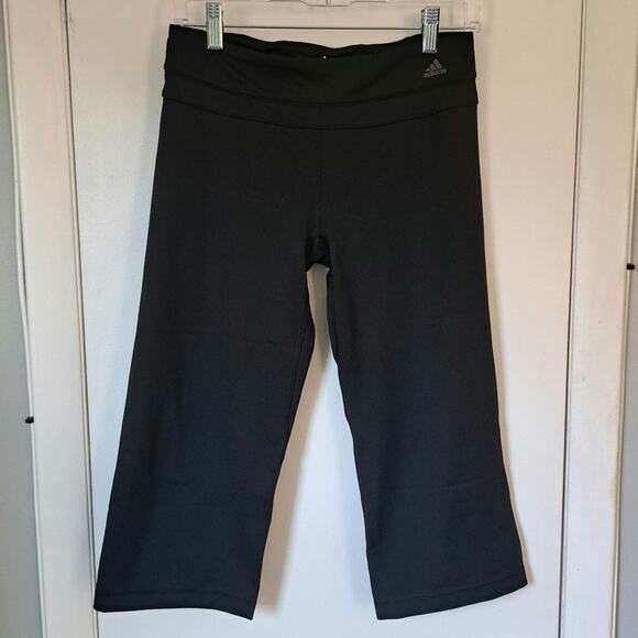 adidas Pants - Adidas Climalite Cropped Black Wide Leg Athletic Pants Women's Small